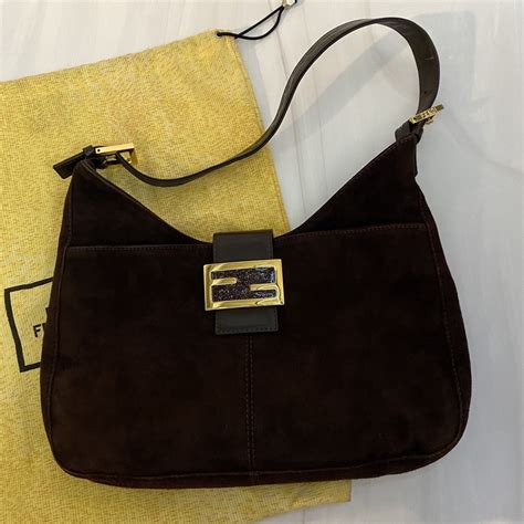 fendi brown suede baguette|Fendi handbags.